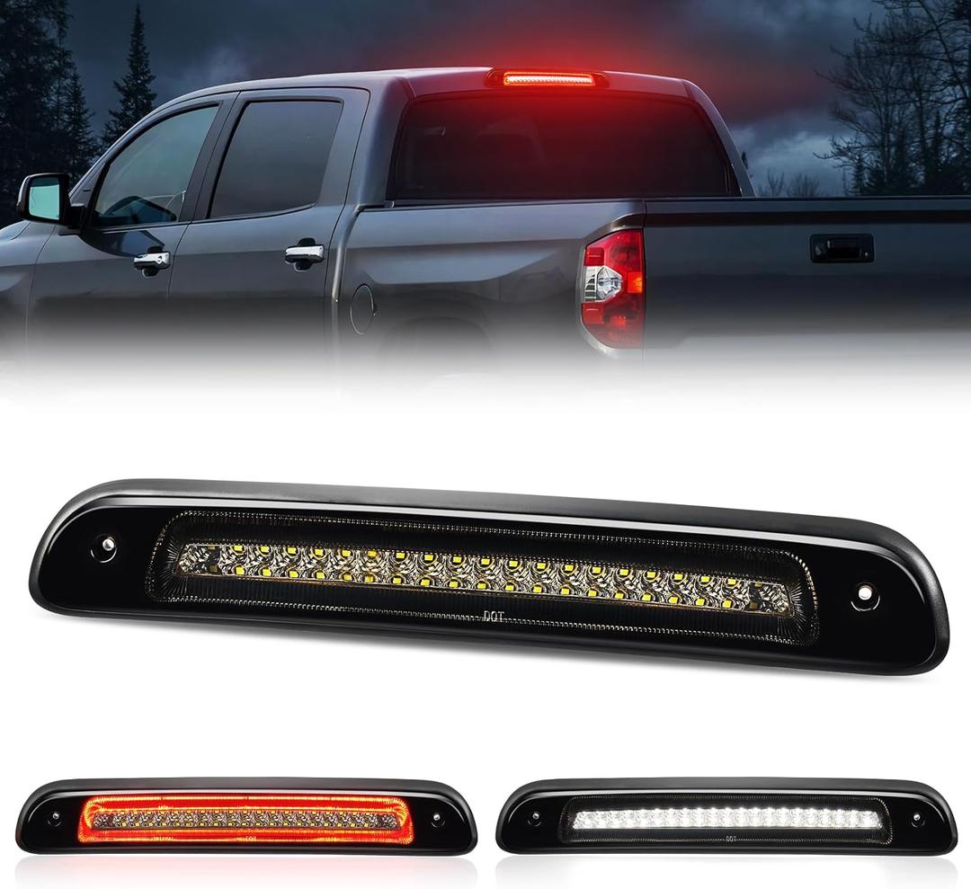 BORDAN LED Third 3rd Brake Light Plug-and-Play High Mount Stop Light Replacement for 2000 2001 2002 2003 2004 2005 2006 Toyota Tundra, Rear Cab Center Tail Cargo Lamp Smoked Lens Assembly