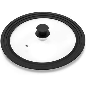 Universal Lid for Pots,Pans and Skillets - Tempered Glass with Heat Resistant Silicone Rim Fits 8", 8.5" and 9.5" Diameter Cookware,Black