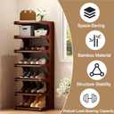 7-Tier Vertical Shoe Rack, Bamboo Free Standing Shoe Rack Shelf, Shoe Storage Stand, Entryway Shoe Tower, Vertical Shoe Organizer for Narrow Closet, Entryway, Hallway