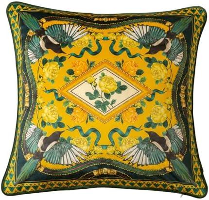 Dorachic Euro Shams Velvet Mustard Yellow Throw Pillow Covers 18x18, Bird Pillow Covers Animal Print Accent Pillow for Bed Couch Grandmillennial Home Decor, Yellow Magpie