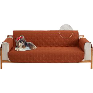 Qubjus Revesible Loveseat Sofa Cover Couch Covers for 2 Cushion Couch Sofa Washable Furniture Protector with Elastic Straps for Dogs Pets Kids(Brown-Orange, Loveseat)