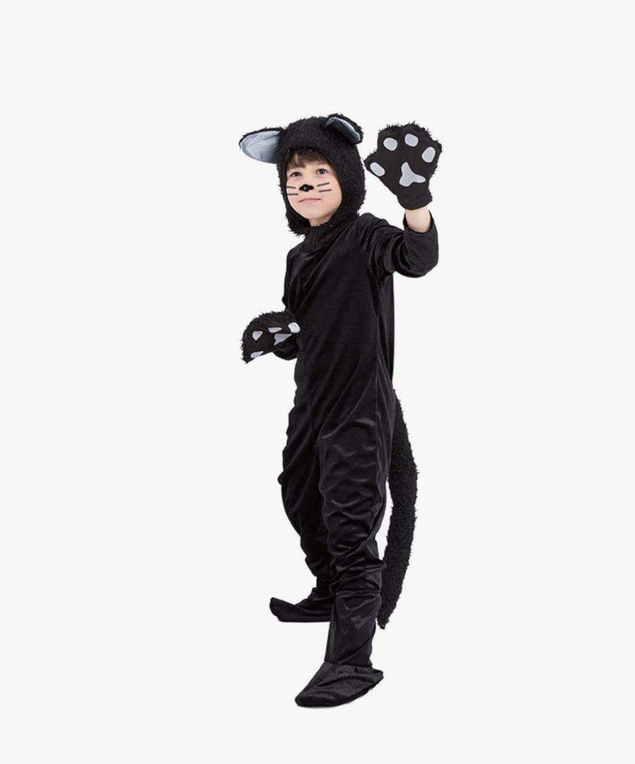 Black Cat Animal Costume Girls, Kids Black Cat Halloween Cosplay Dress up Jumpsuit Costume For Girls Boys