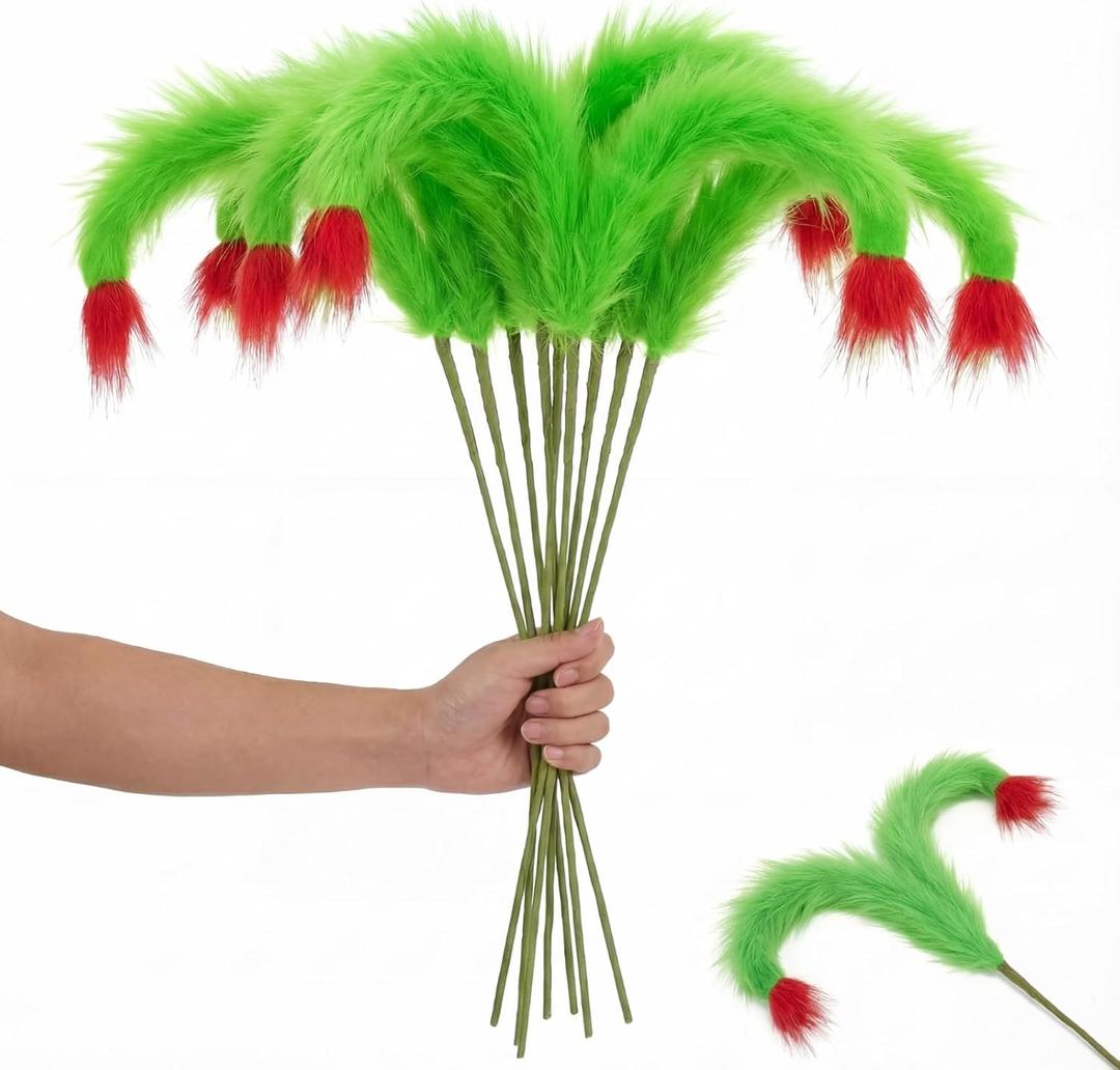 2 x Syhood 8 Pcs Christmas Tree Picks Ornament 17" Large Lime Green Furry Christmas Elf Legs Decorations Xmas Tree Topper Picks Vase Filler for Table Centerpieces Home Wreath Crafts Holiday Party