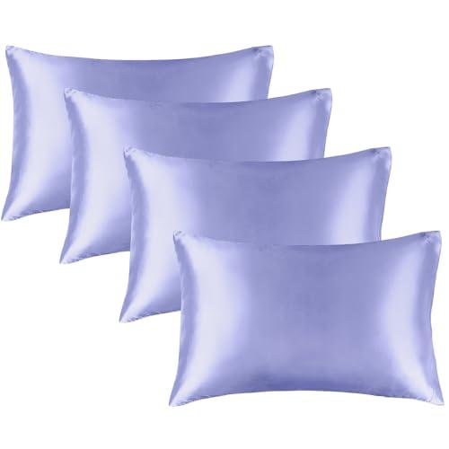 BEDELITE Satin Pillowcase for Hair and Skin, Super Soft Similar to Silk Pillow Cases 4 Pack with Envelope Closure, Cooling Pillowcases for Women Men (20"x40" King Size, Lilac)