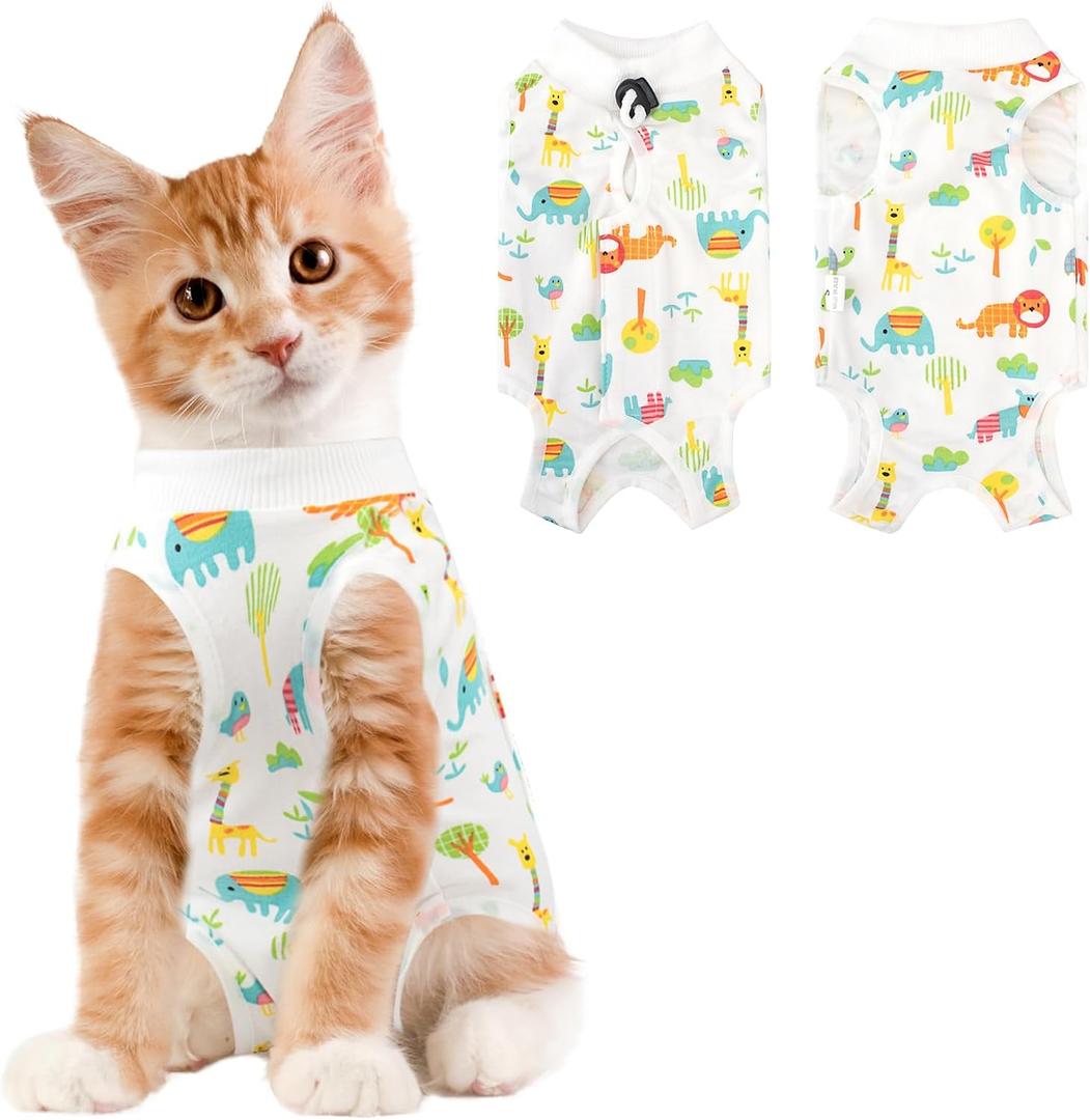 Cat Recovery Suit Female, Breathable Cat Onesie After Surgery Female for Abdominal Wounds or Skin Diseases, Surgery Recovery Suit Kitten Onesie After Spay Wear Anti Licking (Small, Lion)