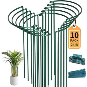 TCBWFY 10 Pack Garden Supports for Plants Metal 10" Wide x 24" High Interlock Half Round Garden Plant Support Ring Border Support Plant Support Ring Cage for Rose Flowers Vine Tomato