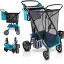 Strolee Large Wheeled Collapsible Beach Cart for Soft Sand, Shopping, Camping & Garden- Lightweight Aluminum Frame- Removable Storage Bag with Carrying Straps, X-L Capacity & Cooler Rack (Blue)