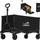 Collapsible Foldable Wagon, Heavy Duty Beach Cart with 140L Capacity and 220LBS Load, Portable Utility Grocery Wagon for Outdoor Camping Garden, Black