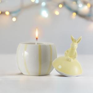 Easter Bunny Candle with Egg Jar and Lid, Easter Decorations Cute Rabbit Aromatherapy, Ceramic Egg Candles for Spring Home Decor, Long Buring Scented Soy Candle Gift for Friends, Yellow (Set of 1)
