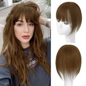 Hair Toppers for Women Real Human Hair-3603D Topper with Bangs for Thinning Hair Clip in Bangs with Upgraded Silk Base Perfect for Daily Wear,510 Light Brown (3D 5x10 Bangs)