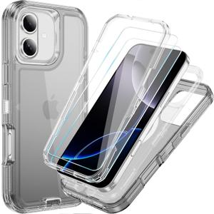 Compatible with iPhone 16 Plus Case with HD Screen Protector, Heavy Duty Shockproof [3 in 1] Clear Phone Cases for iPhone 16 Plus 6.7" (Black)