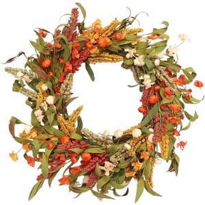 22" Fall Wreaths for Front Door with Pumpkin & Wheat - Thanksgiving Harvest Decor, Farmhouse Outdoor Large Autumn Wreath for Outside/Indoor (Orange)