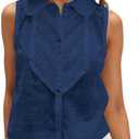 Womens Boho Lace Trim Tank Tops Summer Sleeveless Ruffle Collar Loose Button Down Sheer Beach Shirts Blouse Top 2025 Navy, Small (Navy)