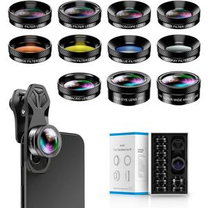 MIAO LAB 11 in 1 Phone Camera Lens Kit - Wide Angle Lens & Macro Lens+Fisheye Lens/ND32/kaleidoscope/CPL/Color Lens Compatible with iPhone Samsung Sony and Most of Smartphone