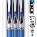Pentel EnerGel RTX Retractable Liquid Gel Pen, (0.3mm), Needle Tip, Extra Fine Line, Blue Ink, Pack of 3 (BLN73BP3C)