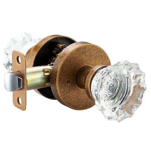 Aassiantek Crystal Glass Door knobs, Privacy Interior Door Lever, Locking Door Handle for Bedroom and Bathroom, Zinc Alloy (Aged Brass, Privacy)
