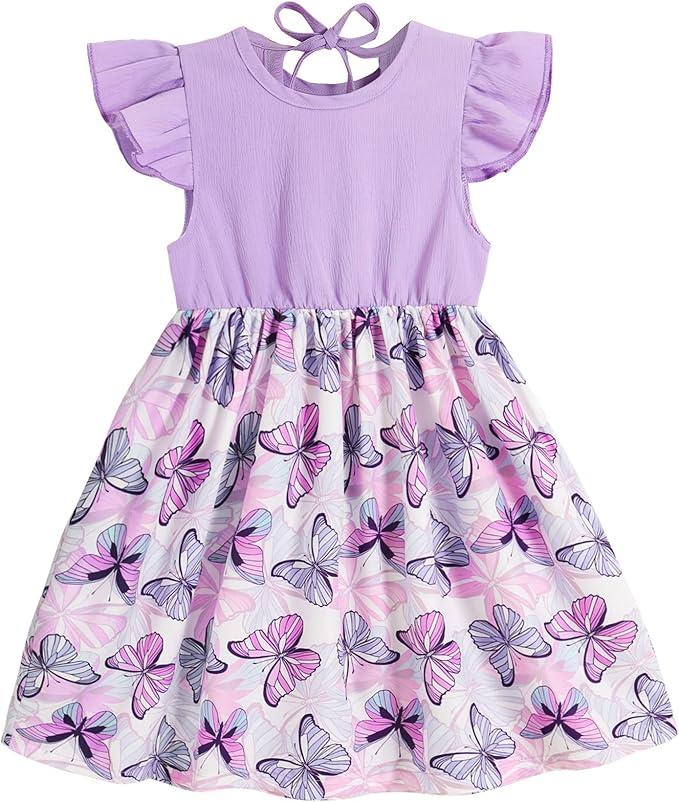Mommy and Me Dresses Casual Floral Family Outfits Summer Matching Maxi Dress (5-6 Years, Purple)