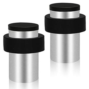 KOLAKO Door Stops, Floor Door Stoppers, 2 Inch, Heavy Duty Brushed Stain Cylindrical Modern Doorstops with Soft Rubber Bumper, Wall Protector, Floor Door Stopper for Bottom of Door, Silver