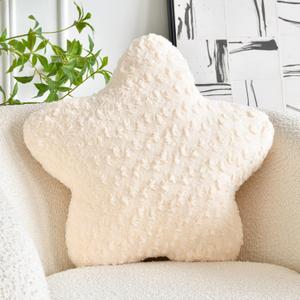 Star Pillow, 19.7" Star Shaped Plush Pillow for Couch Bed Sofa, Cute Decorative Throw Pillows with Soft Faux Fur Room Decor for Bedroom Living Room (Beige)