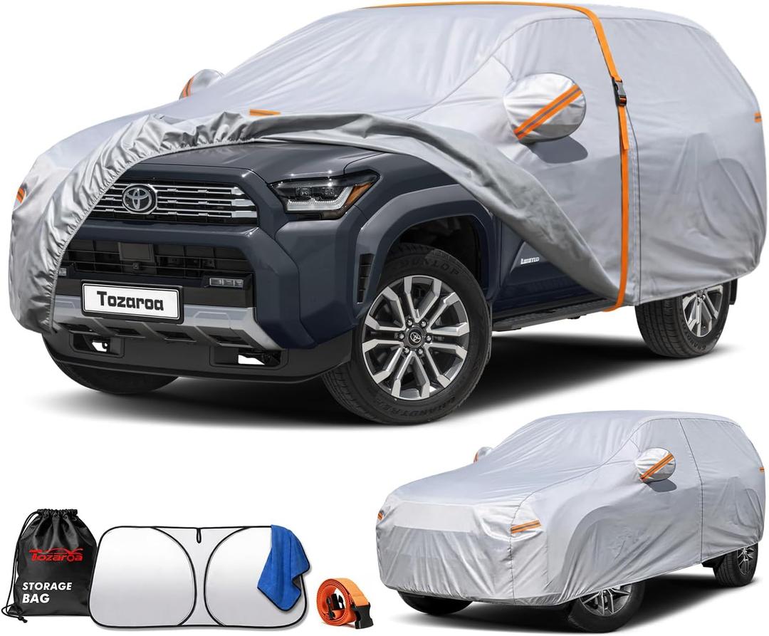 Car Cover Waterproof All-Weather,Heavy-Duty Outdoor Full Exterior Automobiles SUV(Length 191-201 inch) with Windshield Sun Shade Universal Fit Ford Explorer,Toyota Highlander,Durango etc