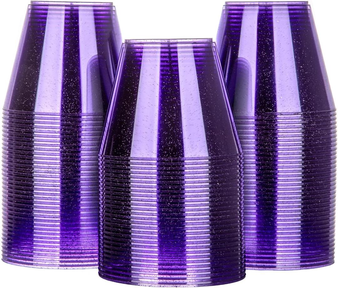 Homy Feel 9 Oz Purple Glitter Plastic Cups - 100PCS, Disposable Cocktail & Wine Cups for Wedding Party Homy Feel 9 Oz Purple Glitter Plastic Cups - 100PCS, Disposable Cocktail & Wine Cups for Wedding Party