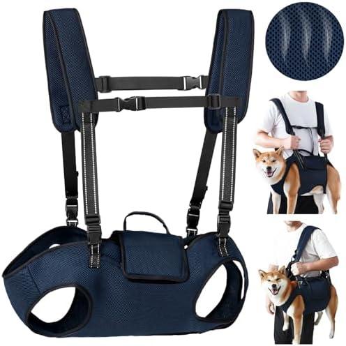 Nasjac Dog Lift Harness Carrier Backpack - Full Body Sling with Adjustable Straps & Handle, Breathable Support Emergency Rescue Kit for Elderly Injured Arthritic Disabled Medium Large Dogs, R