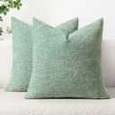 MIULEE Pack of 2 Couch Throw Pillow Covers 18x18 Inch Soft Greyish Green Chenille Pillow Covers for Sofa Living Room Solid Dyed Pillow Cases