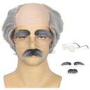 Miss U Hair Old Man Wig and Mustache Eyebrows Funny Wigs Short Grey Bald Cap With Hair On Sides Balding Grandpa Wig