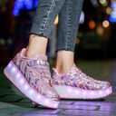 Nsasy Kids Roller Shoes Boy Girl Sneakers with Wheels Become Sport Sneaker with Led for Christmas Birthday Children Show Gift (Pink, 29)