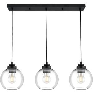 Black Island Light, 3-Light Linear Chandelier with Clear Glass, Globe Pendant Light Fixture for Dining Room Kitchen Island Living Room Pool Table, ZCPL101BK-3S (8 inch)