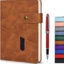 Brown A5 Lined Leather Journal Notebook for Men Women,5.9" X 8.4" Personalized Hardcover Journal with Pen,200 Pages 100 Gsm Thick Ruled Paper Daily Diary for Travel,Business,Work,Writing