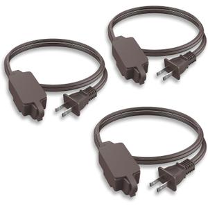 PLUGTUL Indoor Extension Cord 3 FT, 2 Prong Brown Extension Cord, 3 Polarized Outlets with Safety Cap Protect for Home Office, 16/2 SPT-2 ETL Listed, 3 Pack
