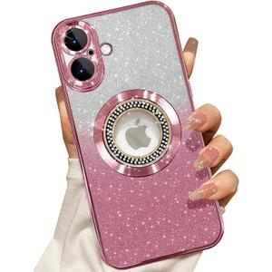 Misscase for iPhone 16 Plus Magnetic Glitter Case Compatible with MagSafe,Full Protection Slim Shockproof Anti-Scratch Case with Camera Lens Protector Logo View Dust-Proof Net for Women Pink