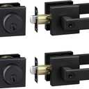 Exterior Door Lock Set, Combo Lock-Heavy Duty Black Door Handle and Single Cylinder Deadbolt Lock, Keyed Alike Door Locks for Front Door(Matte Black,2Pack Set)