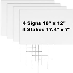 Newflager 4 Pack 18 x 12 Inches White Corrugated Plastic Yard Sign with Metal Stakes for Birthday, Real Estate Garage Sale Signs, Rent, Guidepost Decorations