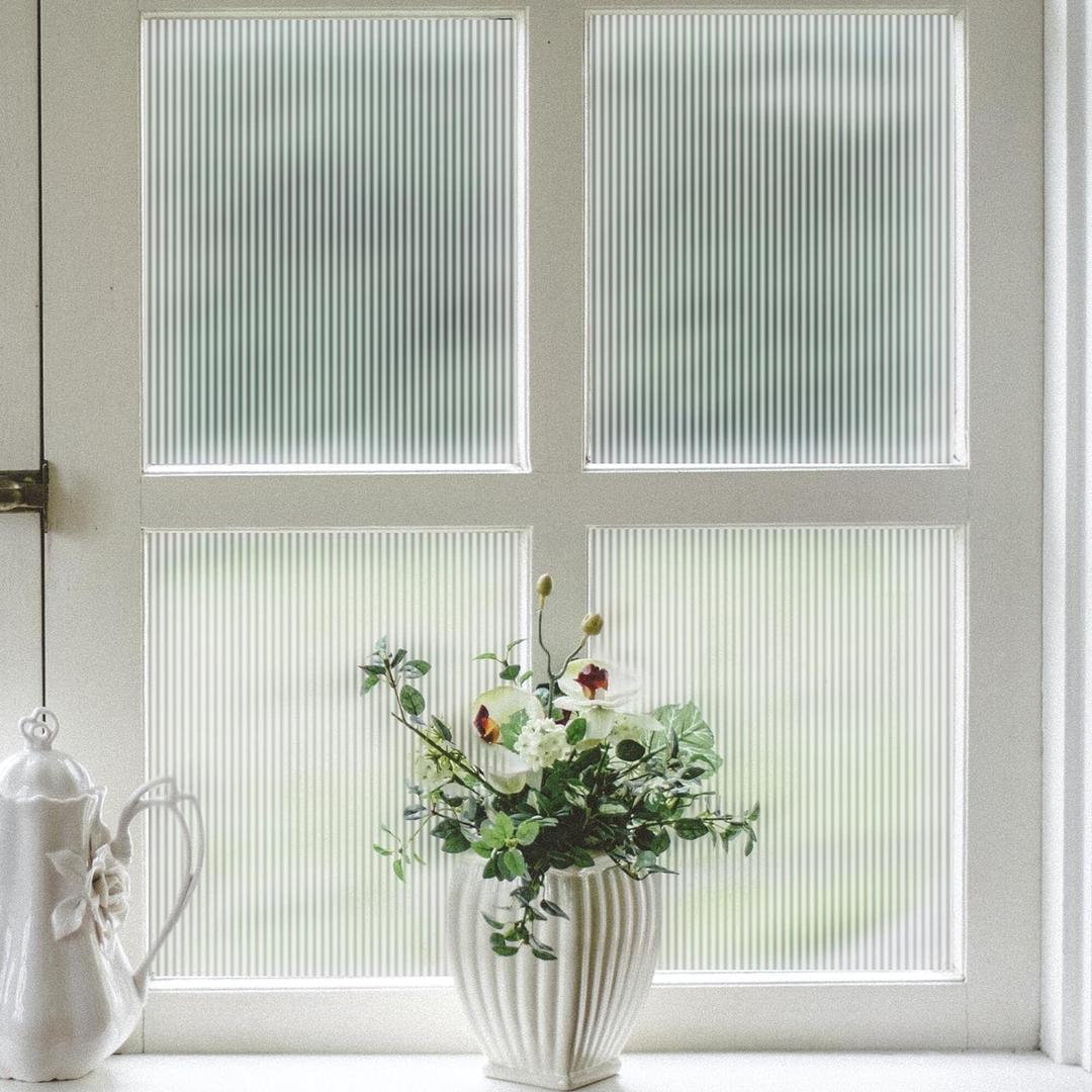 VELIMAX Reeded Glass Privacy Film, Frosted Window Vinyl, 3D Decorative Window Decals Non Adhesive for Bathroom, Living Room 23.6x157.4 inches