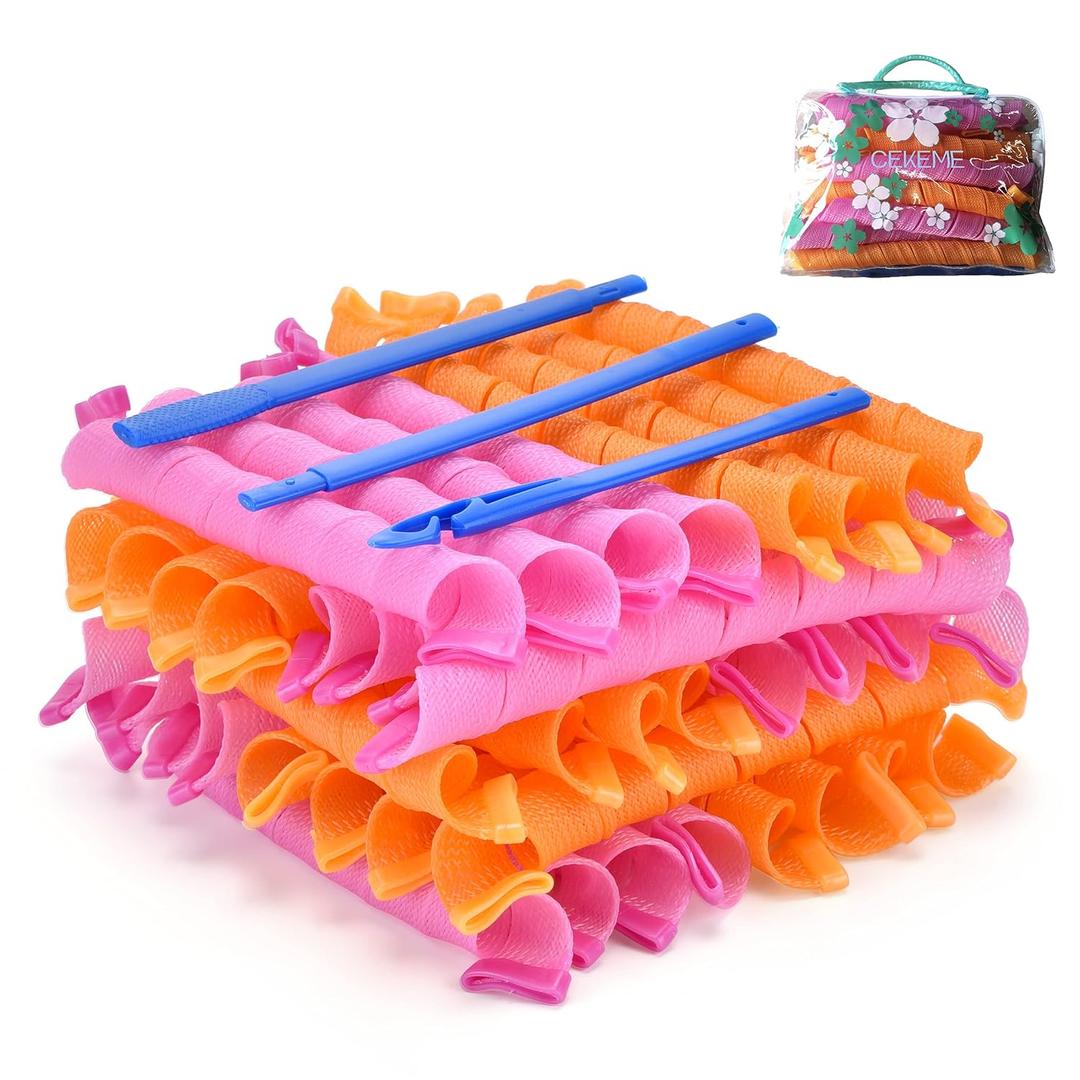 40pcs Heatless Spiral Hair Curlers for Long Hair - Heatless Curls Overnight 22inch Magic Hair Rollers No Heat Curlers for Women Kids (Pink & Orange)
