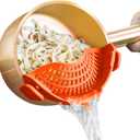 Clip On Strainer Silicone for all Pots and Pans, AUOON Pasta Strainer Clip on Food Strainer for Meat Vegetables Fruit Silicone Kitchen Colander (Standard 8.86 x 3.55 in, Orange)