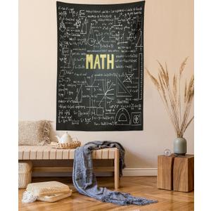Lunarable Mathematics Classroom Tapestry, Dark Blackboard Backdrop with Math Equations Geometry Axis Art, Fabric Wall Hanging Decor for Bedroom Living Room Dorm, 23" X 28", Green Yellow