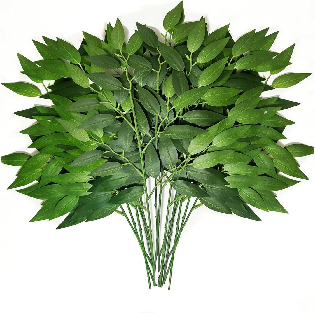 YUSKO 24Pcs Artificial Italian Ruscus Greenery Stems,Silk Greenery Plants Spray Faux Green Leaf Garland Branches Hanging Green Spray Decoration for DIY Wedding Arch, Bouquet,Home Decor