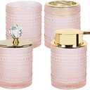 FEILANDUO Bathroom Accessories Set,3Pc Glass Bathroom Accessories,Vanity Bathroom Decor, (Pink)