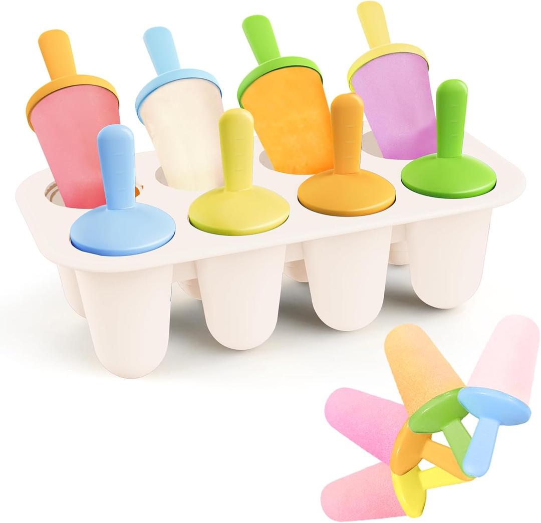 Lamesa Popsicles Molds Silicone, 8 Pieces BPA-Free Ice Pop Mold, Reusable Mini Toddler Popsicle Molds with Sticks, Homemade Small Popsicle Mold for Kids (White)