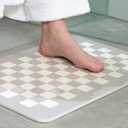 Diatomaceous Earth Stone Bath Mat - 60x39 cm Super Absorbent, Quick Dry, Non Slip Diatomaceous Earth Bath Mat with Checkered Design - Easy to Clean Stone Drying Mat for Bathroom, Kitchen, Entryway, 60x40cm