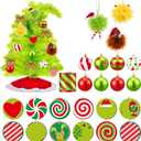 Syhood 1.5ft Tabletop Bendable Christmas Tree 18" Mini Whimsical Small Christmas Lime Green Bent Top Artificial Desktop Xmas Tree with LED Lights and Holiday Ornaments(Lime Green)