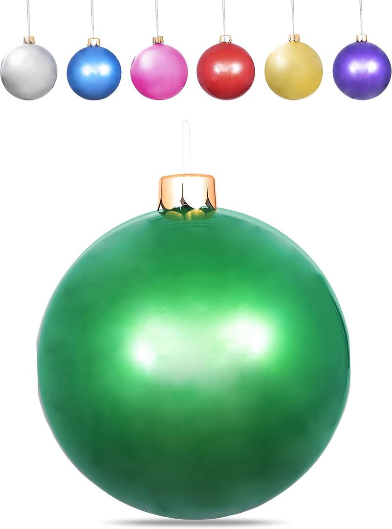 Inflatable Oversized Ornaments Jumbo Christmas Balls 15" 18" 25" or 30" inches Holiday Decorations Indoor Outdoor (Green)