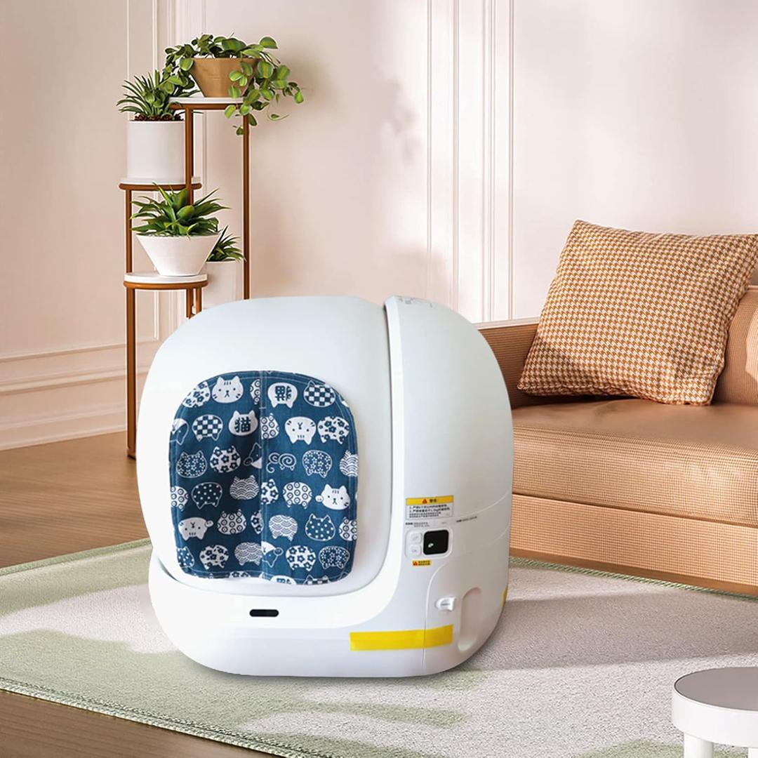 Cat Litter Box Curtain, Washable Litter Box Door Cover with Velcro, Litter Box Curtain for Enclosed Self-Cleaning Boxs -Blue Square 11''LX10''W Curtain Only