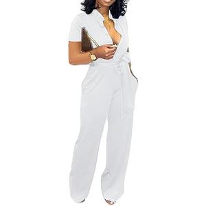 Yiershu Formal Jumpsuit for Women Dressy Elegant Long Straight Pants Jumpsuits for Party Club with Button Down, Size L