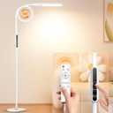 Syrinx LED Floor Lamp, 12W Remote & Touch LED Reading Standing Light for Living Room Bedroom, Flexible Gooseneck Task Light, 5 Color Temperatures, 5 Level Brightness - White (White+Single Head)