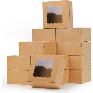 Moretoes 80pcs Brown Bakery Boxes with Window, 6x6x3 Inches Small Cookie Boxes for Treats, Pastries, Chocolate Covered Strawberries, Macarons, Cupcakes, Goodies, Donuts