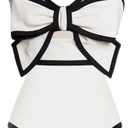 FLAXMAKER Black and White Swimsuit Bow-tie Decor One Piece Bathing Suit (Small)